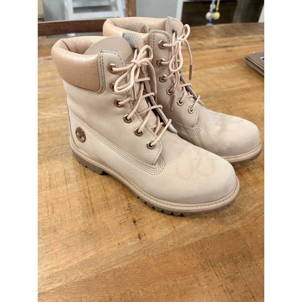 Womens Timberland 6 inch Premium nubuck leather boots pink and rose gold size 8